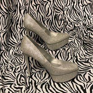 Silver Glitter Platform High Heels Size 8